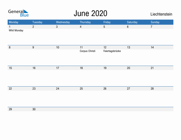 Fillable June 2020 Calendar