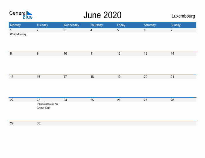 Fillable June 2020 Calendar