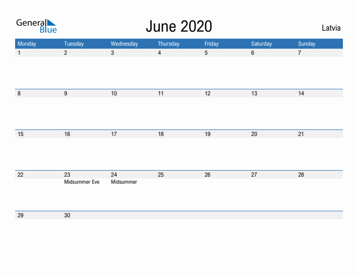 Fillable June 2020 Calendar