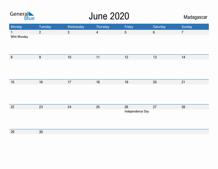 Fillable June 2020 Calendar