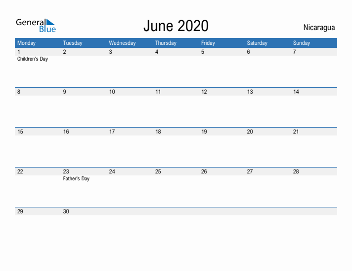 Fillable June 2020 Calendar