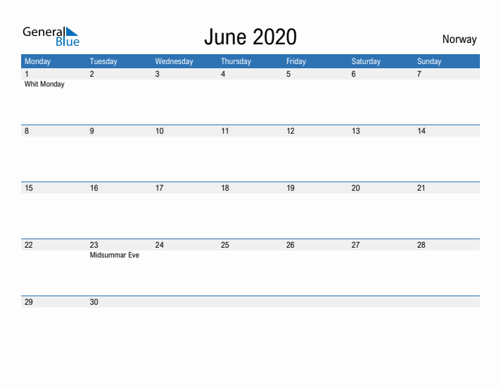 Fillable June 2020 Calendar