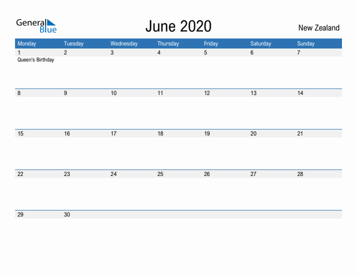 Fillable June 2020 Calendar