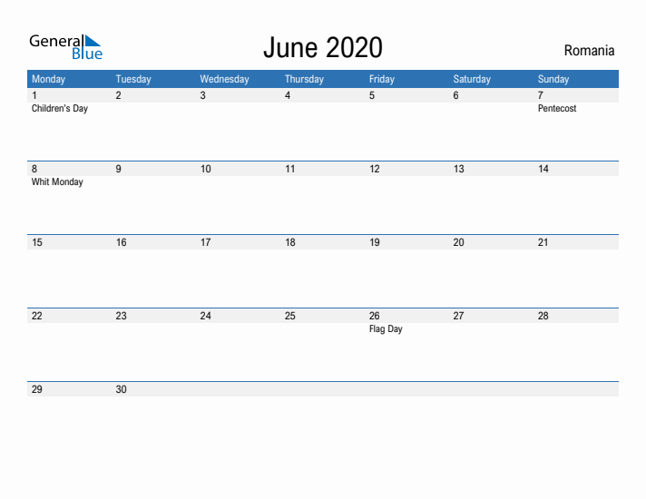 Fillable June 2020 Calendar