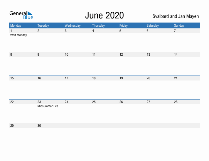 Fillable June 2020 Calendar