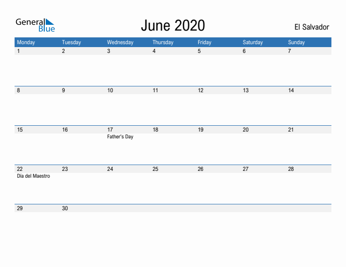 Fillable June 2020 Calendar