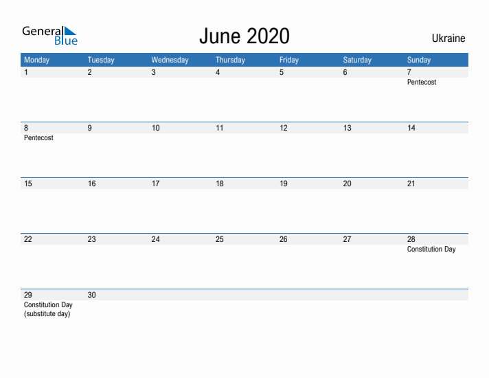 Fillable June 2020 Calendar