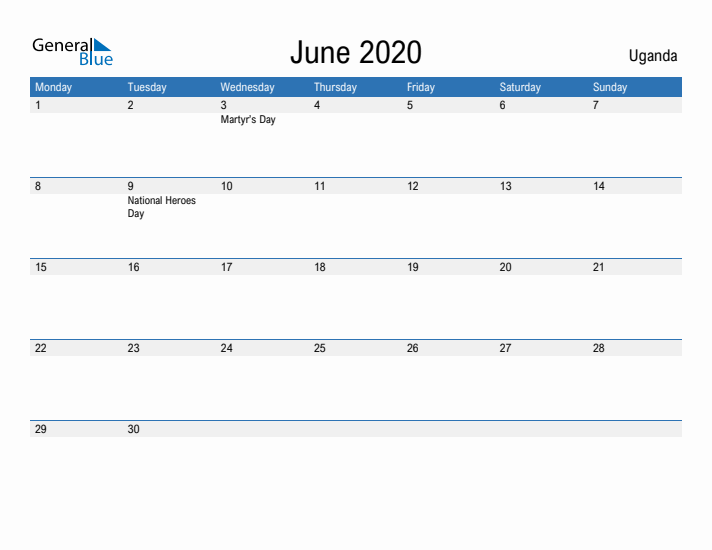 Fillable June 2020 Calendar