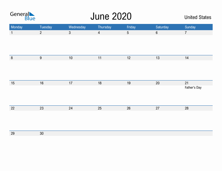 Fillable June 2020 Calendar