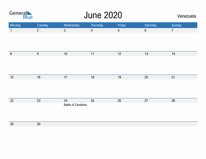 Fillable June 2020 Calendar