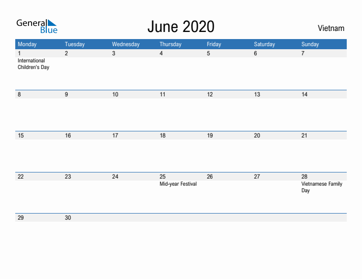 Fillable June 2020 Calendar