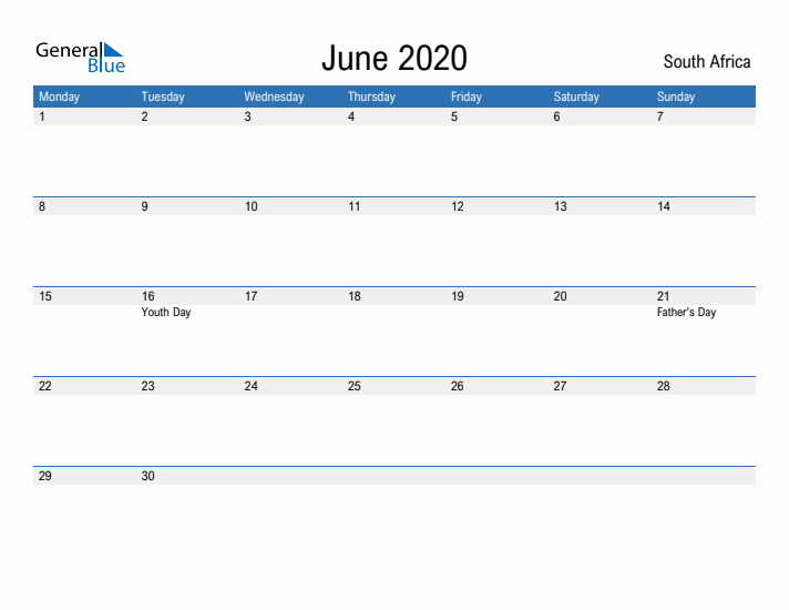 Fillable June 2020 Calendar