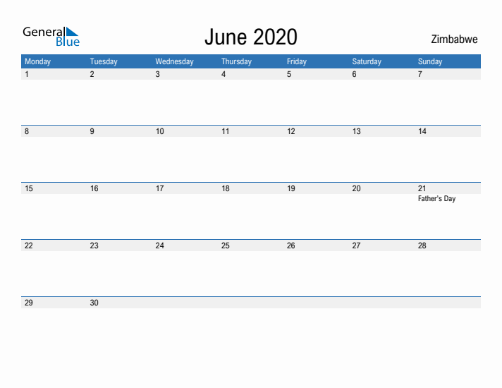 Fillable June 2020 Calendar