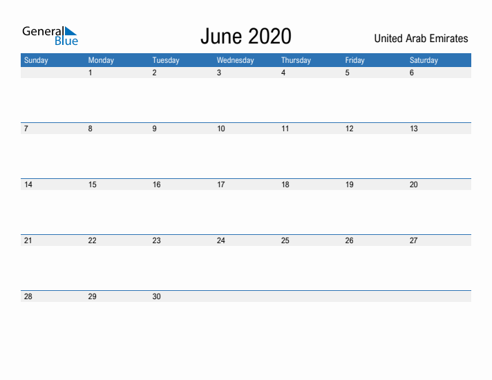 Fillable June 2020 Calendar