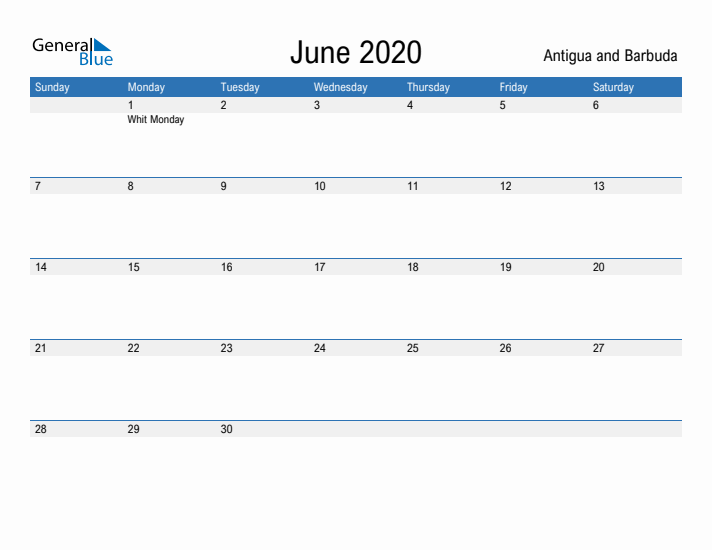 Fillable June 2020 Calendar