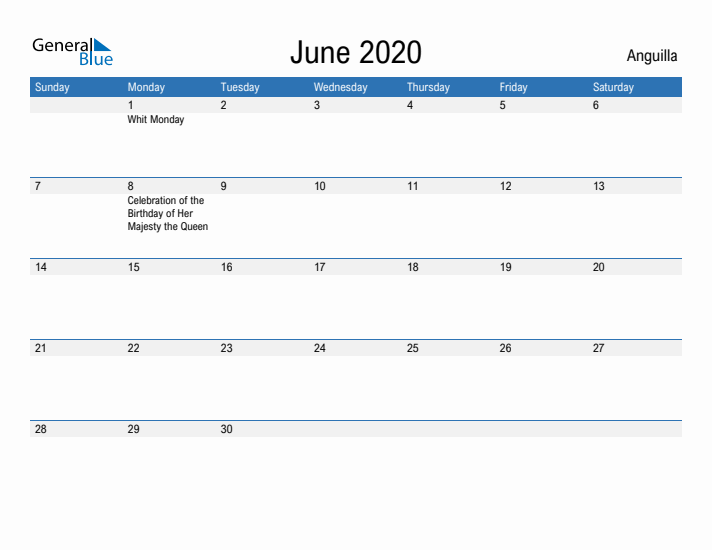 Fillable June 2020 Calendar