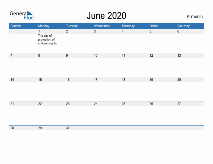 Fillable June 2020 Calendar