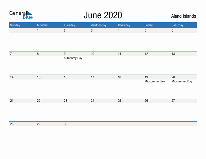 Fillable June 2020 Calendar