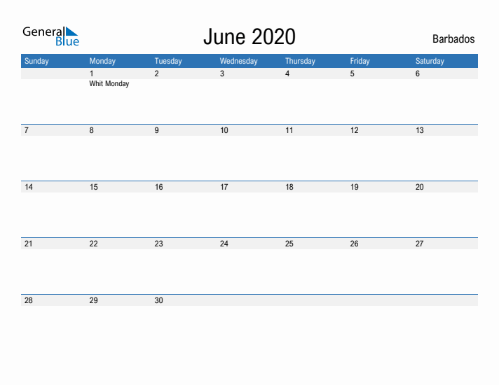 Fillable June 2020 Calendar