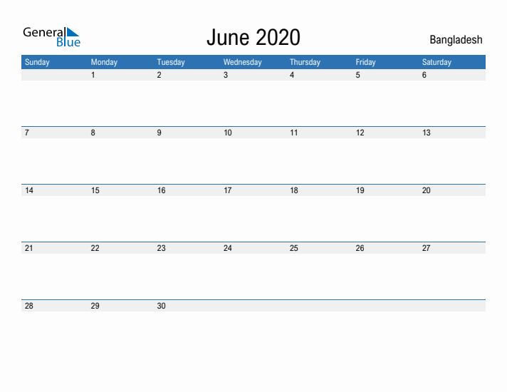 Fillable June 2020 Calendar