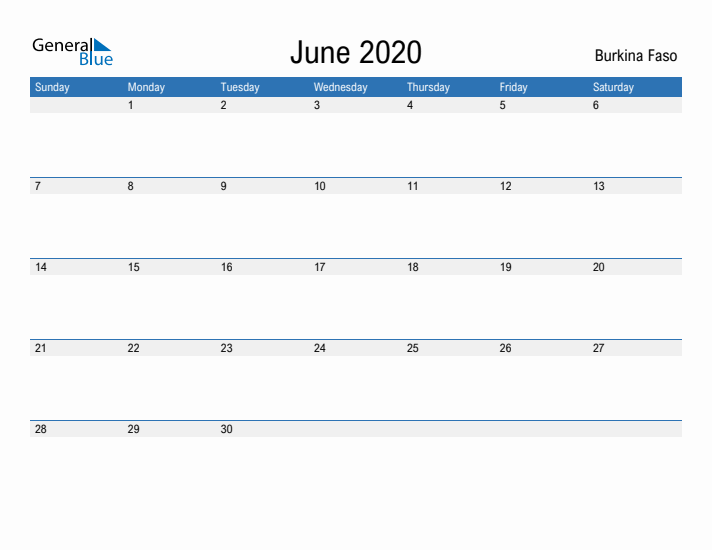 Fillable June 2020 Calendar