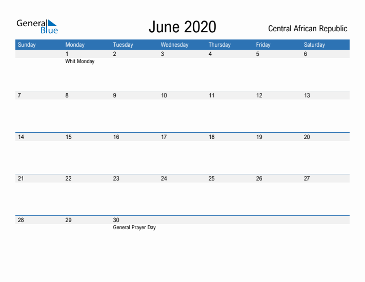 Fillable June 2020 Calendar