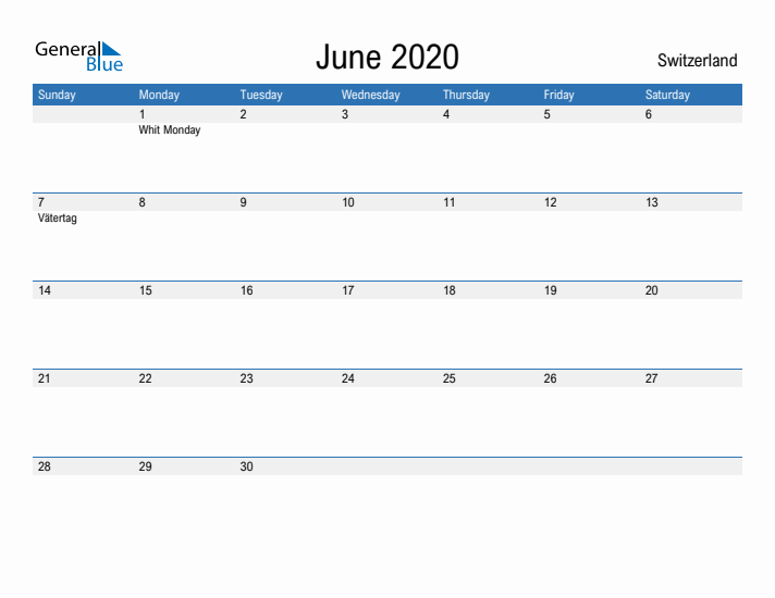 Fillable June 2020 Calendar