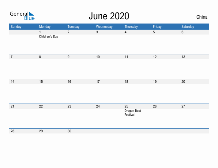 Fillable June 2020 Calendar