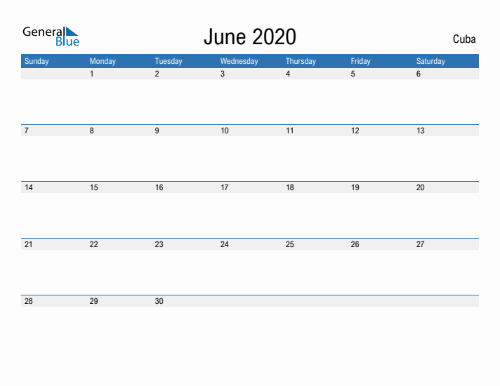 Fillable June 2020 Calendar