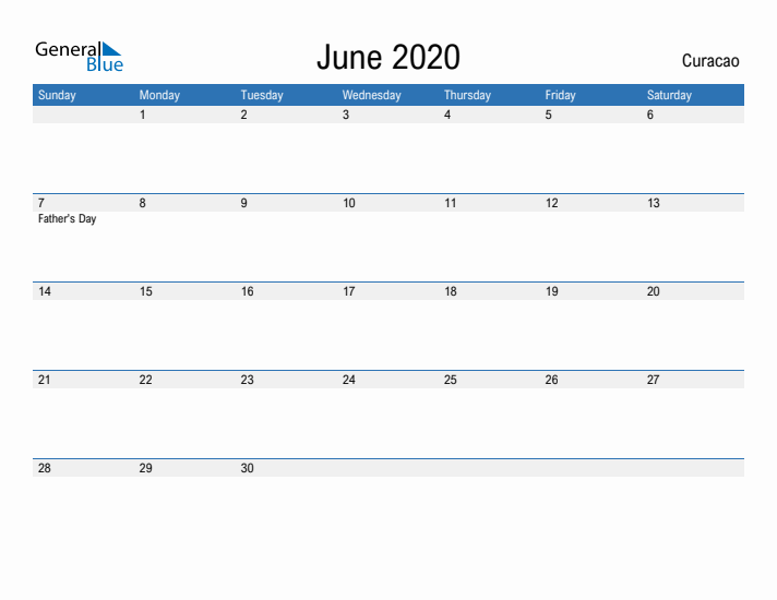 Fillable June 2020 Calendar