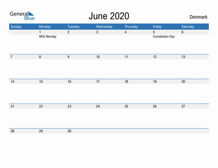 Fillable June 2020 Calendar