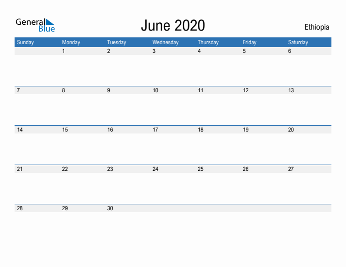 Fillable June 2020 Calendar