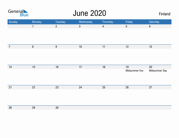 Fillable June 2020 Calendar