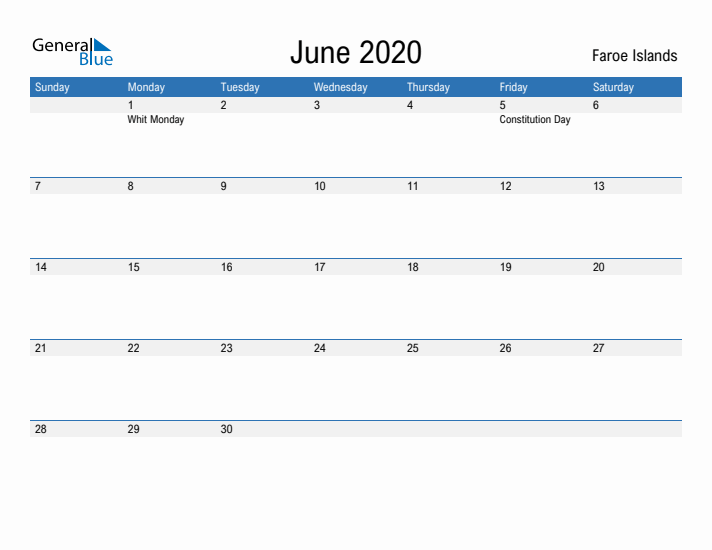 Fillable June 2020 Calendar