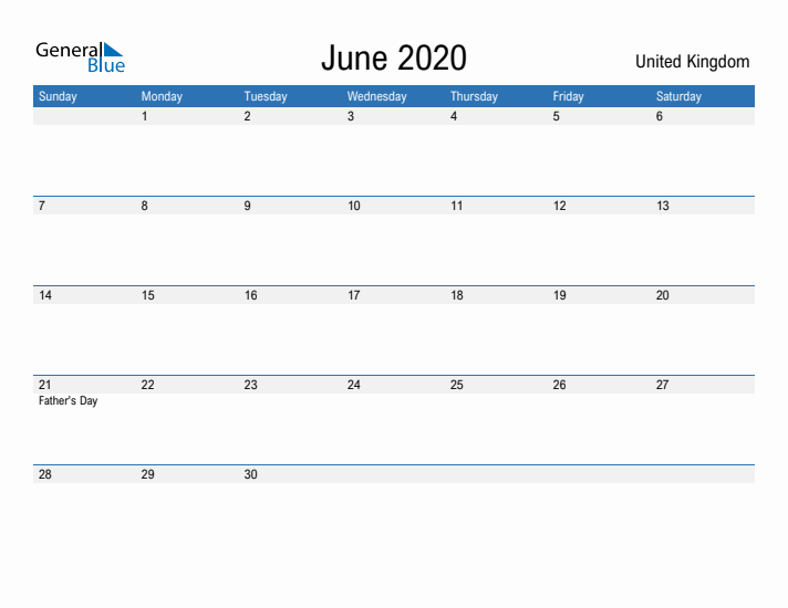 Fillable June 2020 Calendar