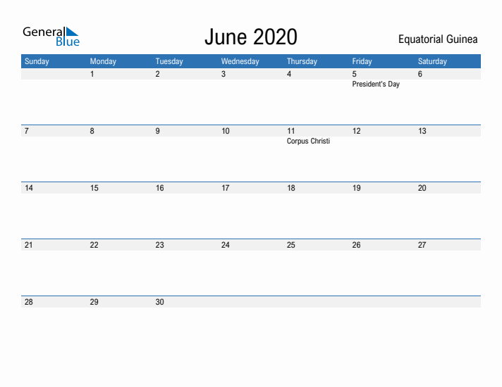 Fillable June 2020 Calendar