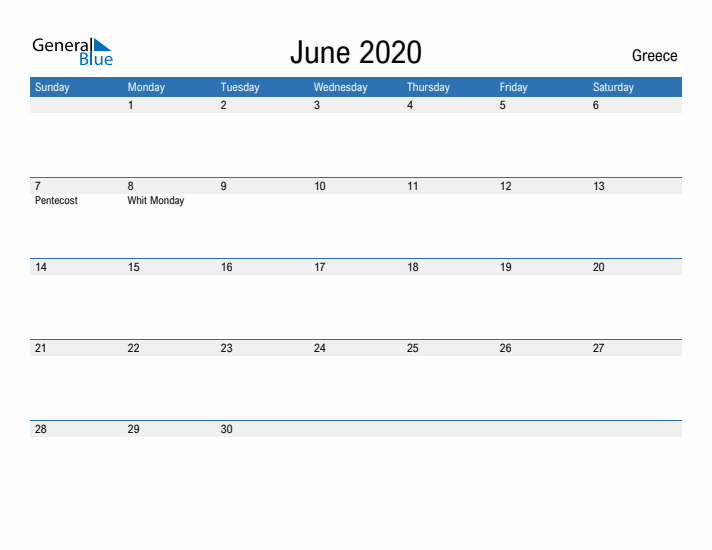 Fillable June 2020 Calendar