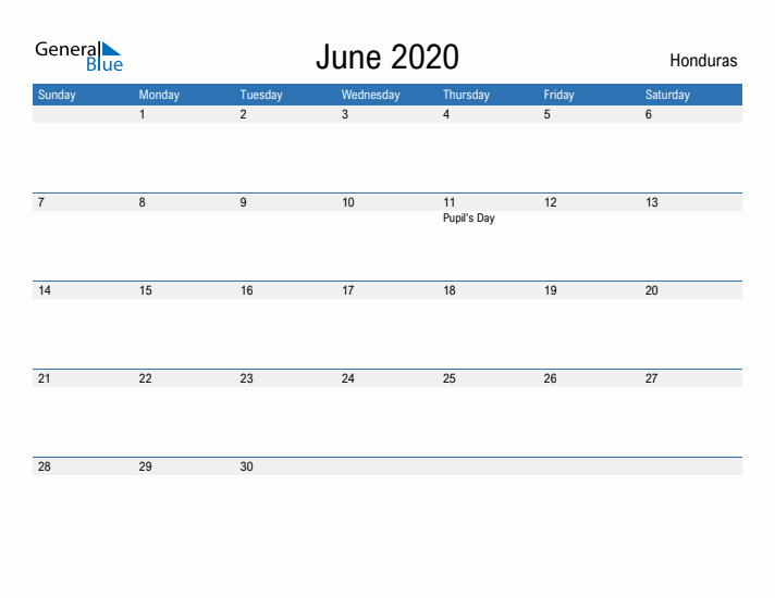 Fillable June 2020 Calendar