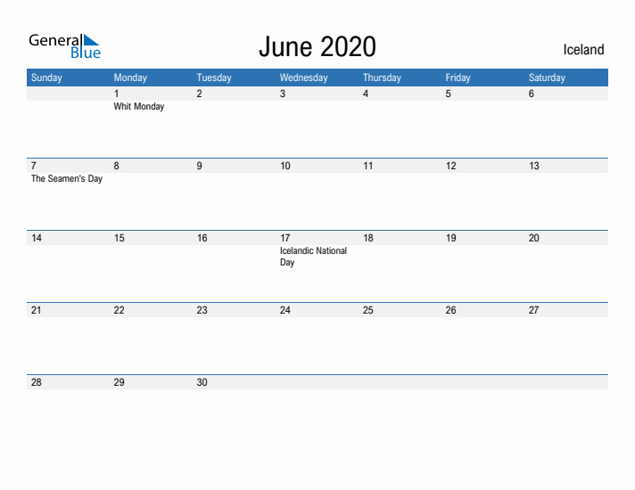 Fillable June 2020 Calendar