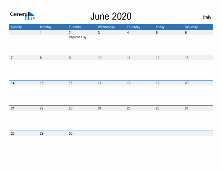 Fillable June 2020 Calendar