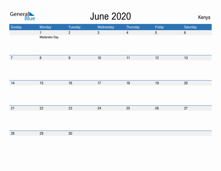 Fillable June 2020 Calendar