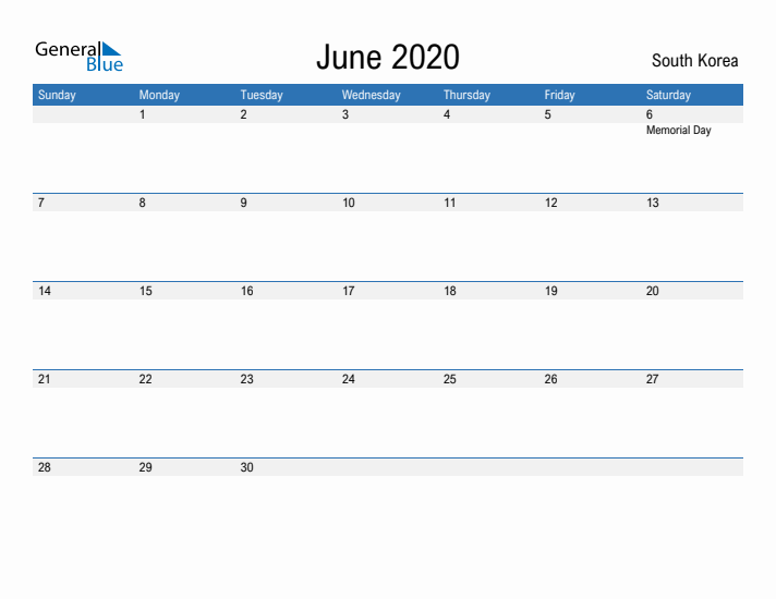 Fillable June 2020 Calendar