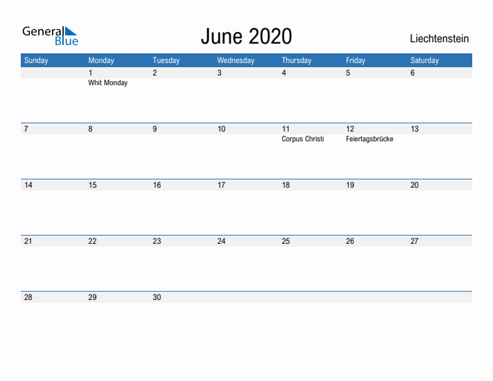 Fillable June 2020 Calendar