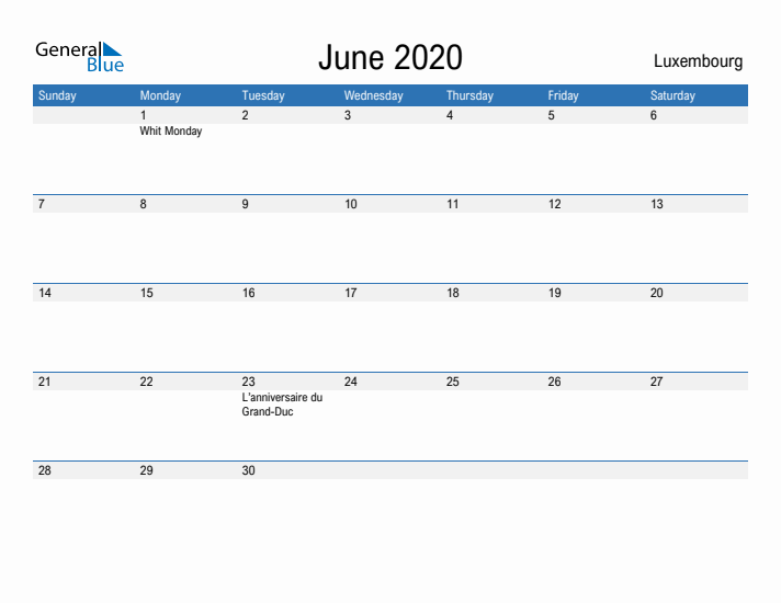 Fillable June 2020 Calendar