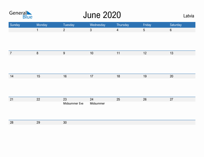 Fillable June 2020 Calendar