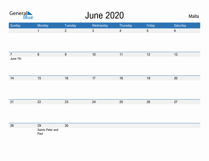 Fillable June 2020 Calendar