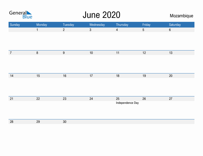 Fillable June 2020 Calendar