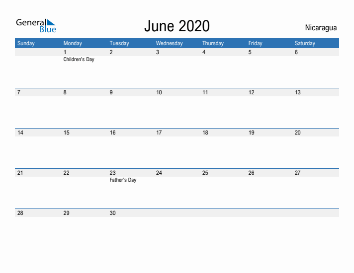 Fillable June 2020 Calendar