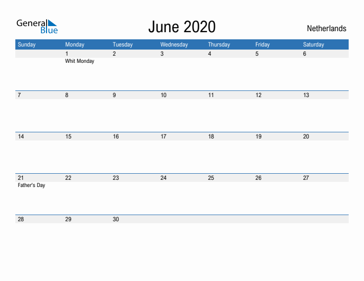 Fillable June 2020 Calendar