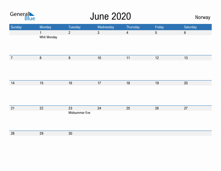 Fillable June 2020 Calendar